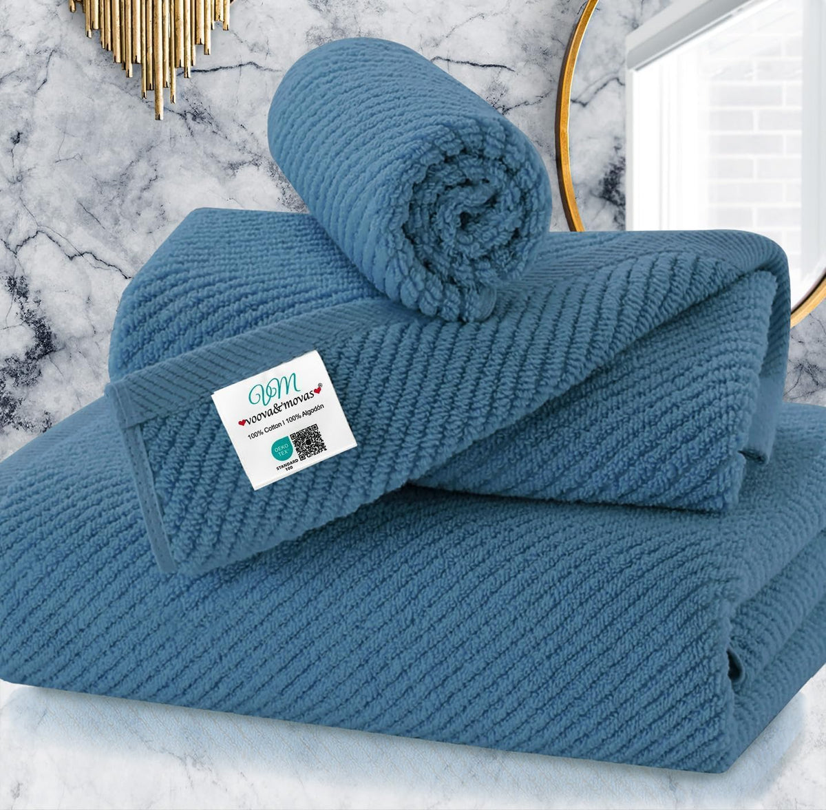 VOOVA & MOVAS Hand Towels for Barthroom, 18x28 in, Soft, Deep Turquoise