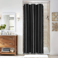 Boho Farmhouse Tassel Linen Shower Curtain,3D Embroidery Stripe Blue,72x72