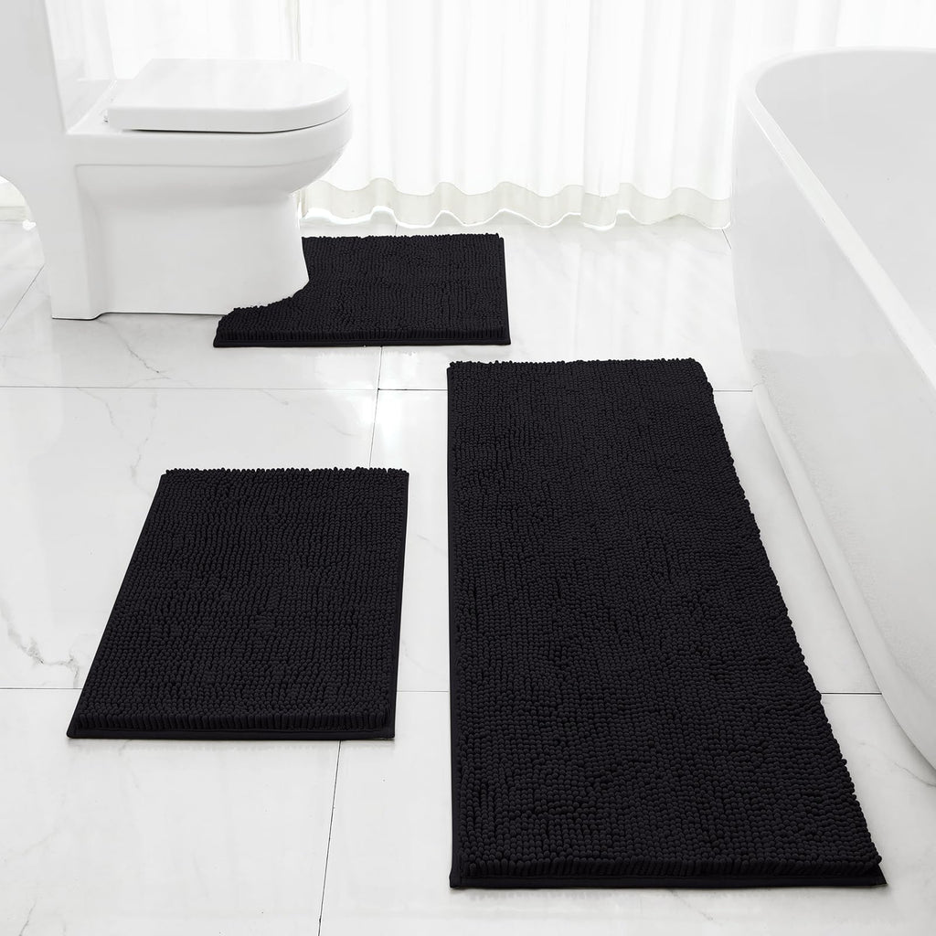 HOMEIDEAS Bathroom Rugs Set of 3, Super Soft Absorbent Chenille Bath Rugs