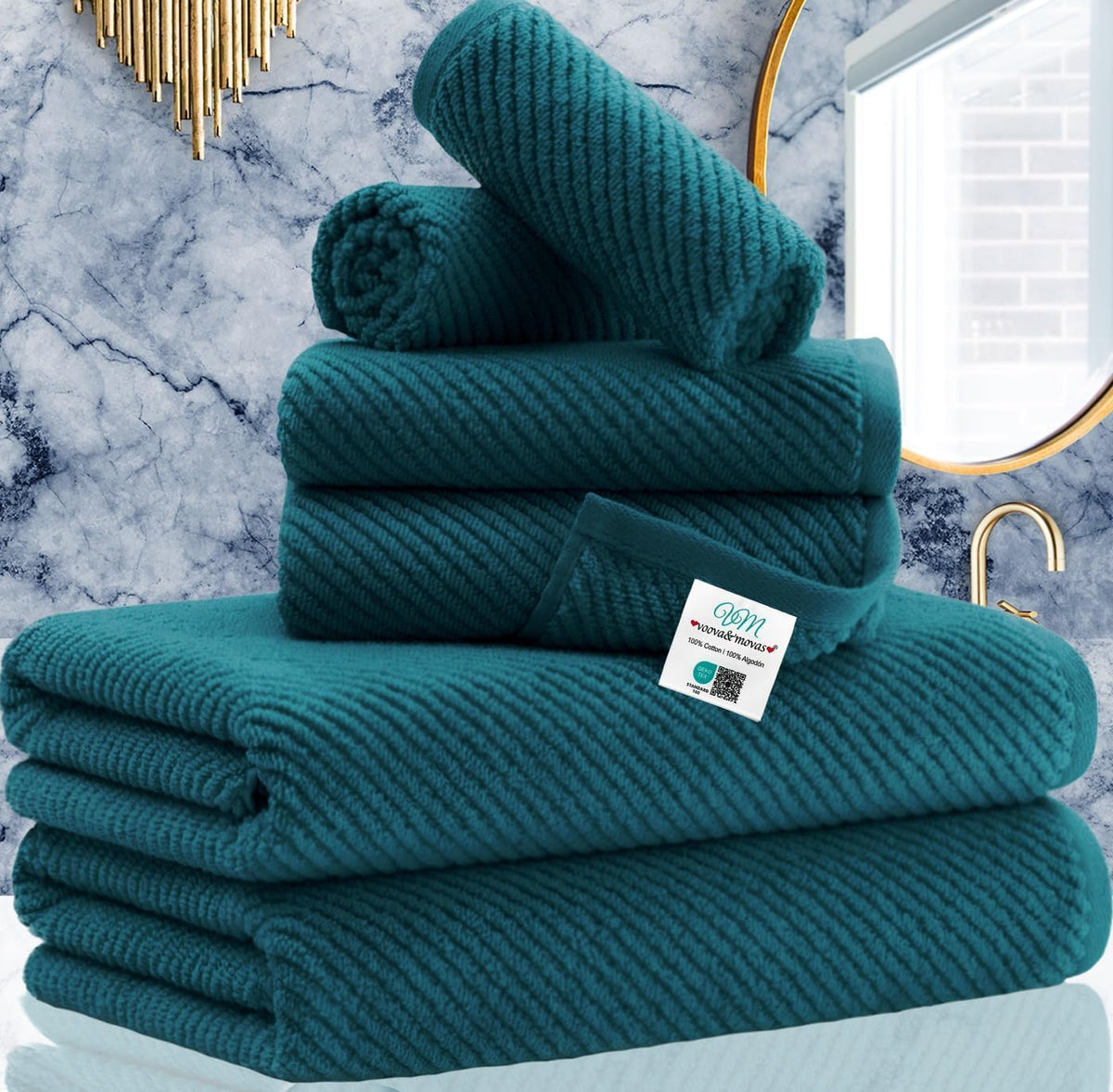 VOOVA & MOVAS Hand Towels for Barthroom, 18x28 in, Soft, Deep Turquoise