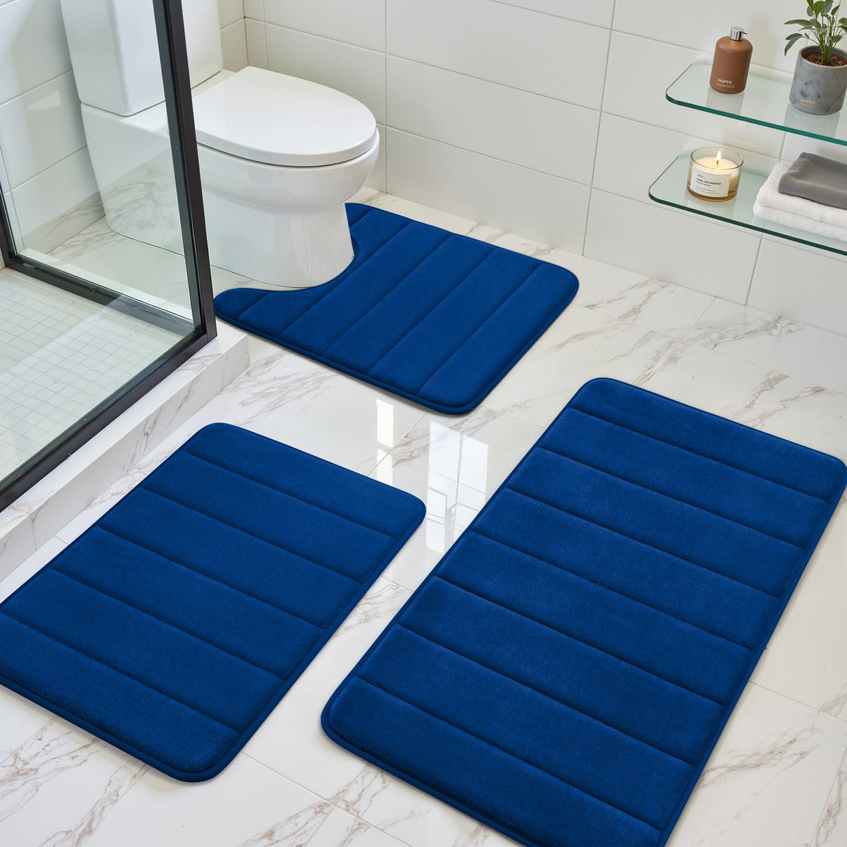 BYSURE Black Memory Foam Bathroom Rug Set 3 Piece 17"x24"+20"x32"+U Shape 20"x24"
