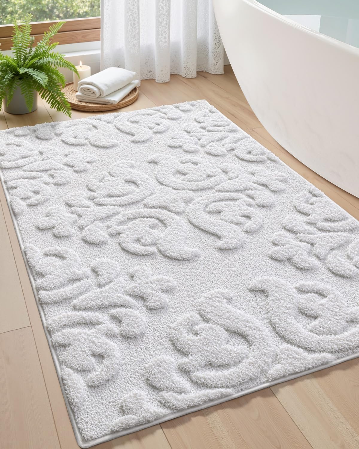 DEXI Bathroom Rugs Non Slip Washable, 36x24 Quick Dry Bath Mat, White