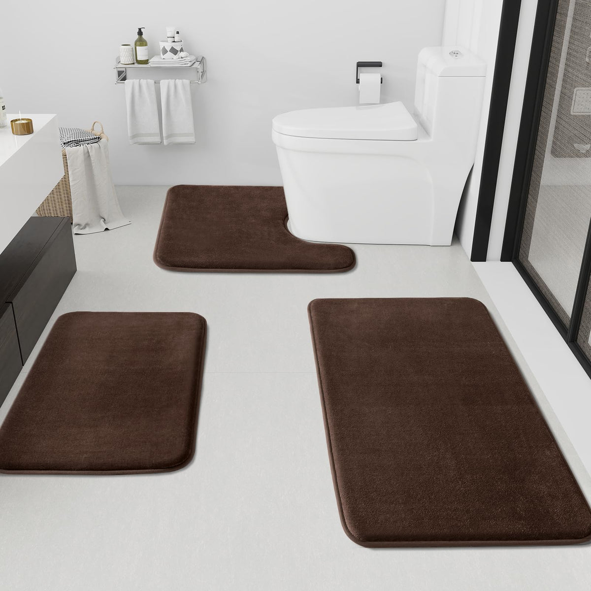 HUXMEYSON Bathroom Rugs Sets 2 Piece, Non-Slip & Quick Dry Bath Mat Set, Ultra Soft Velvet Bath Rugs for Bathroom, Toilet and Shower Floor, Navy