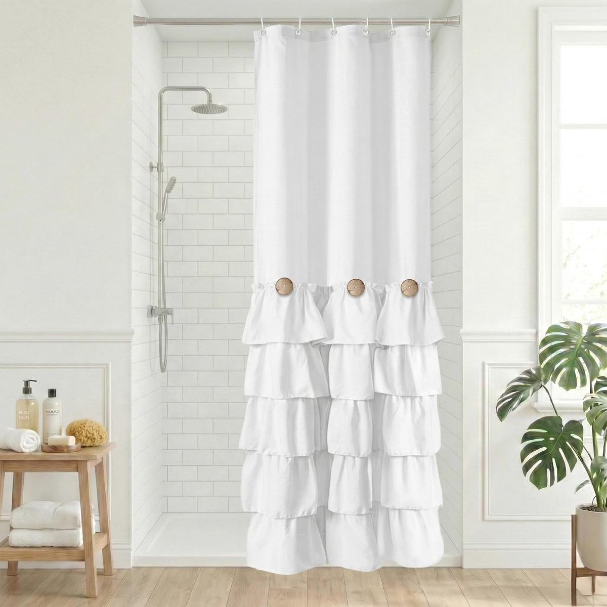 Seasonwood Beige Ruffle Shower Curtain Neutral Shower Curtain 72 x 72