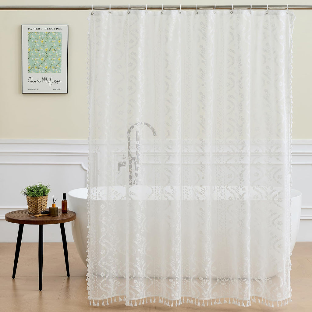 WAZZIO Terracotta Lace Shower Curtain,Boho Chic Fall Color,72 x 72 in