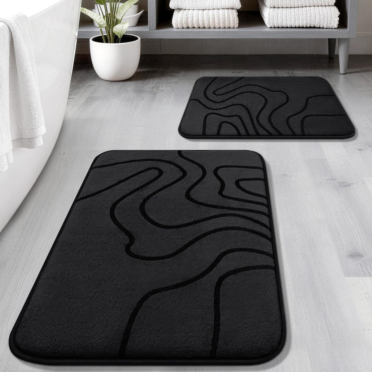 YIHOUSE Memory Foam Bathroom Rugs Sets 2 Piece, 17"x24"+20"x46", Dark Grey