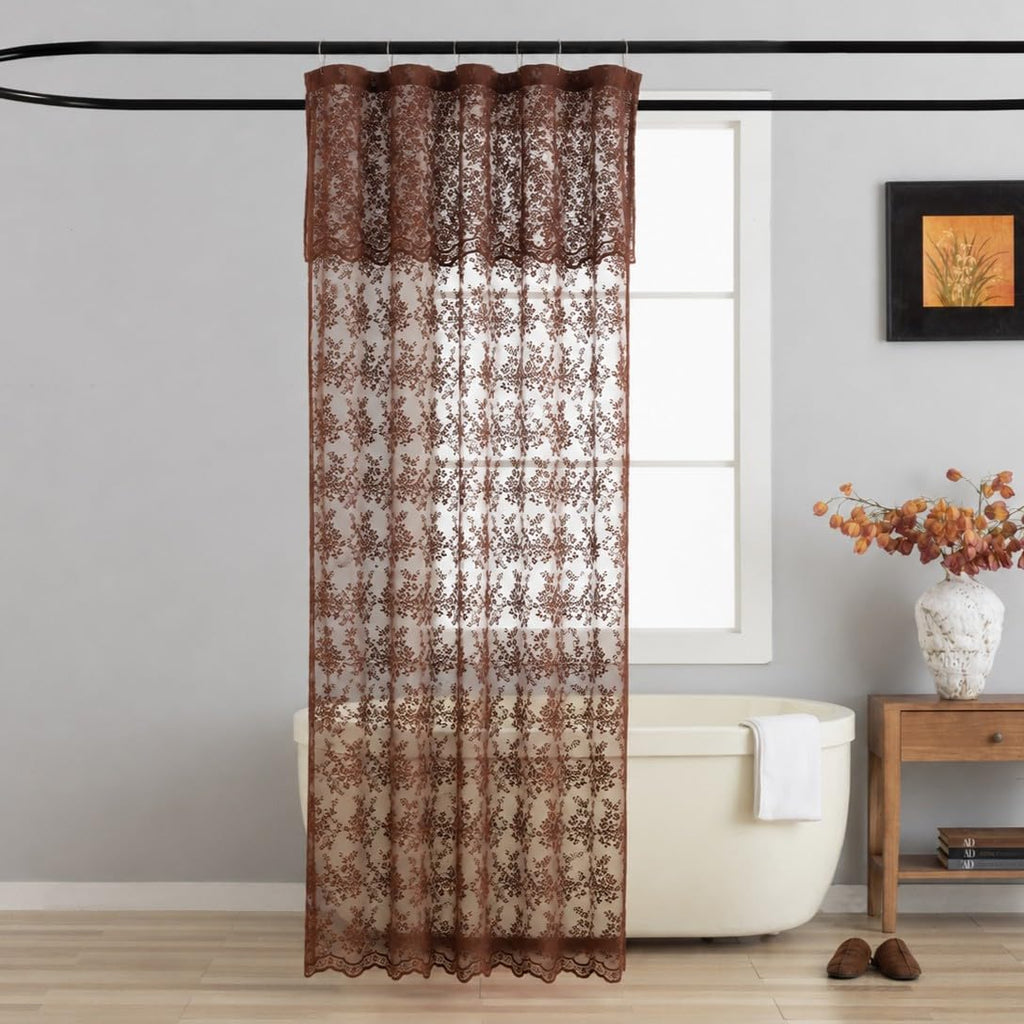 TUDECO White Lace Shower Curtain with Attached Valance 72 x 72 Inch
