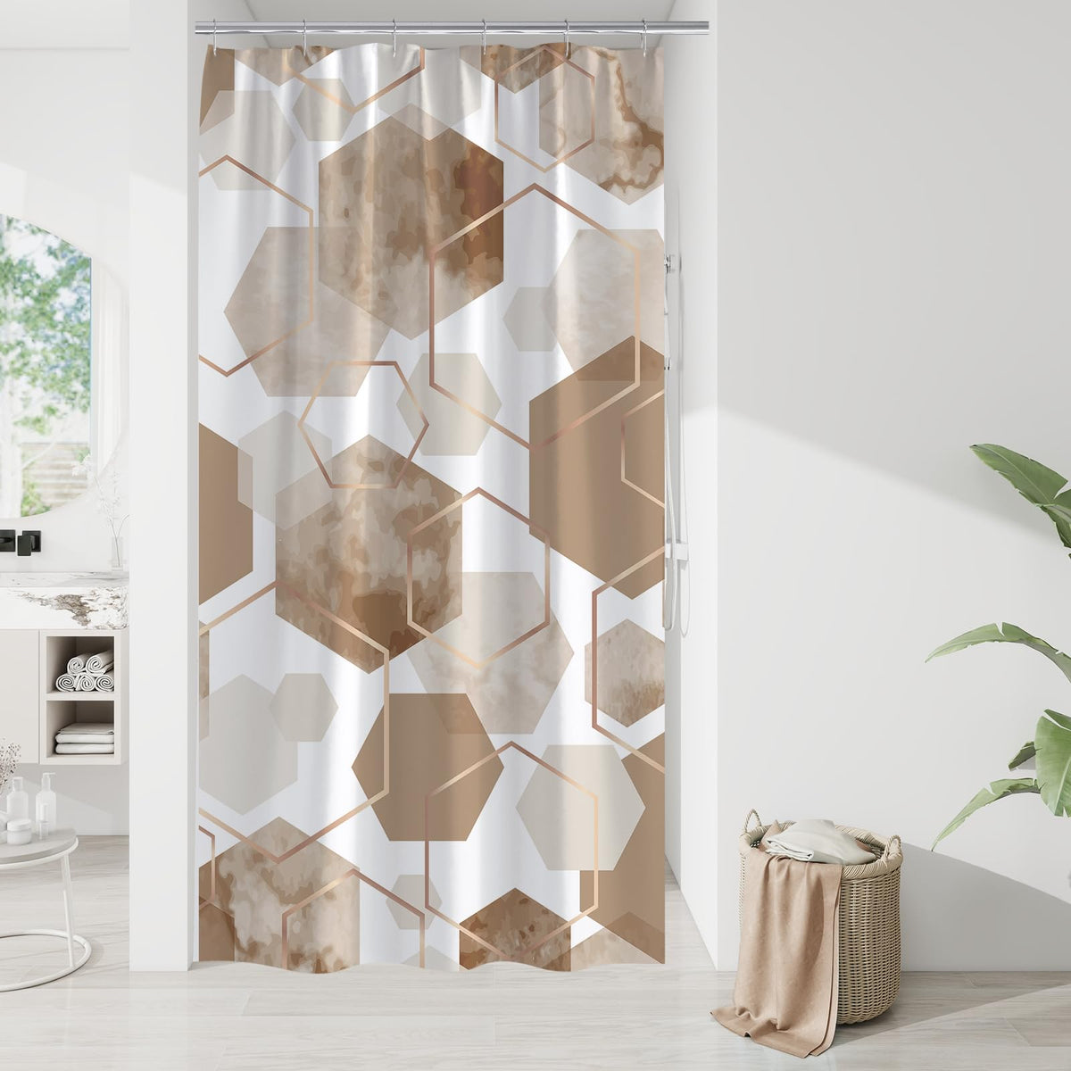 Litabel Brown Shower Curtain for Bathroom, Geometric Bathroom Decor 72x72