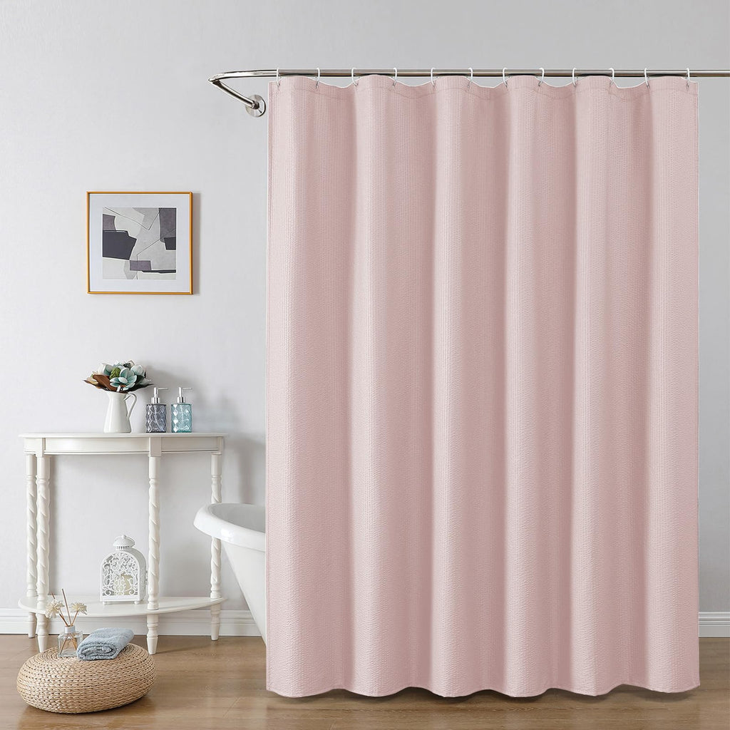 OWENIE White Shower Curtain for Bathroom 84 Inches Extra Long, Elegant 3D Embossed Textured Cloth Waffle Shower Curtain, Modern Luxury Hotel Style, Water Repellent, Machine Washable, 72X84, White