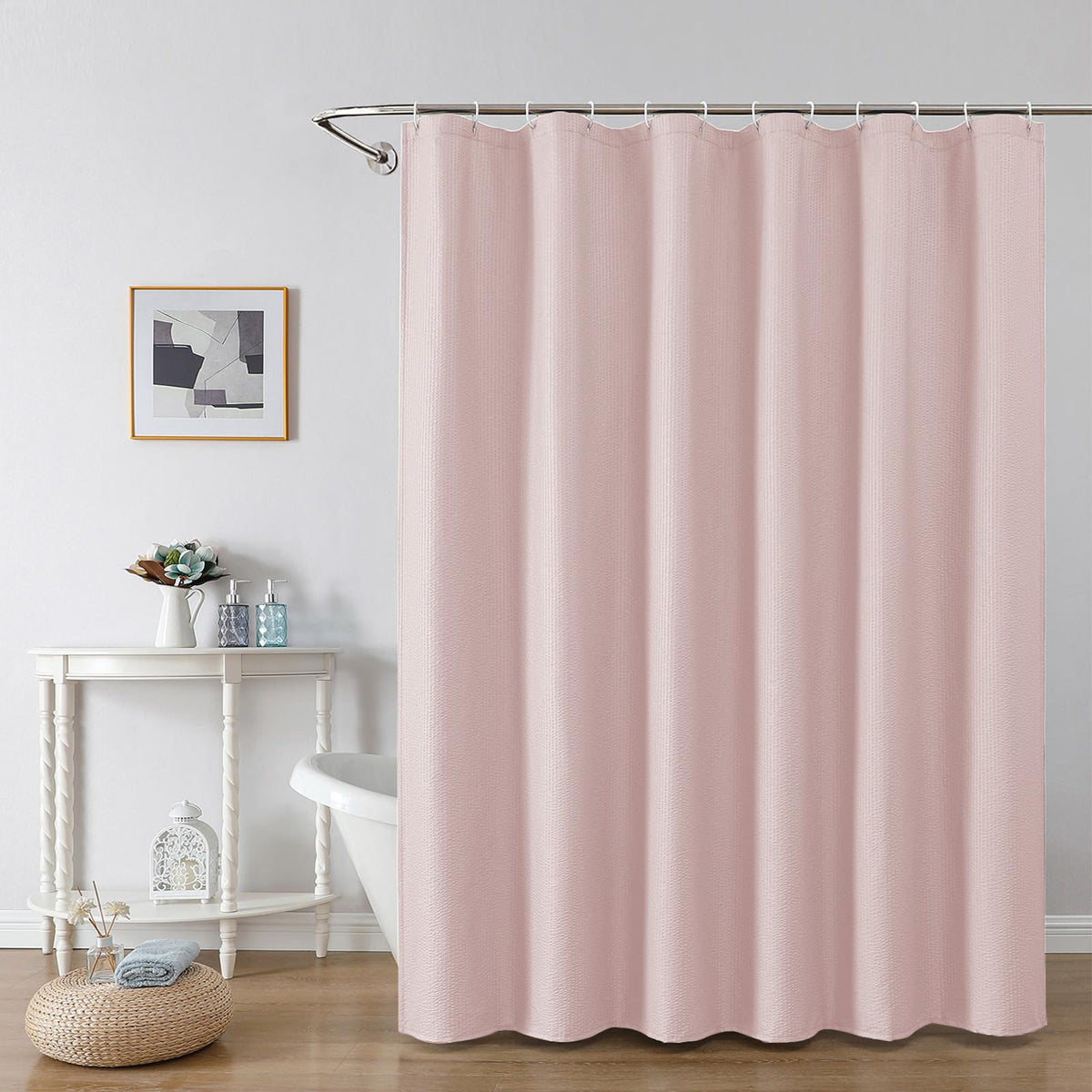 OWENIE White Shower Curtain for Bathroom 84 Inches Extra Long, Elegant 3D Embossed Textured Cloth Waffle Shower Curtain, Modern Luxury Hotel Style, Water Repellent, Machine Washable, 72X84, White