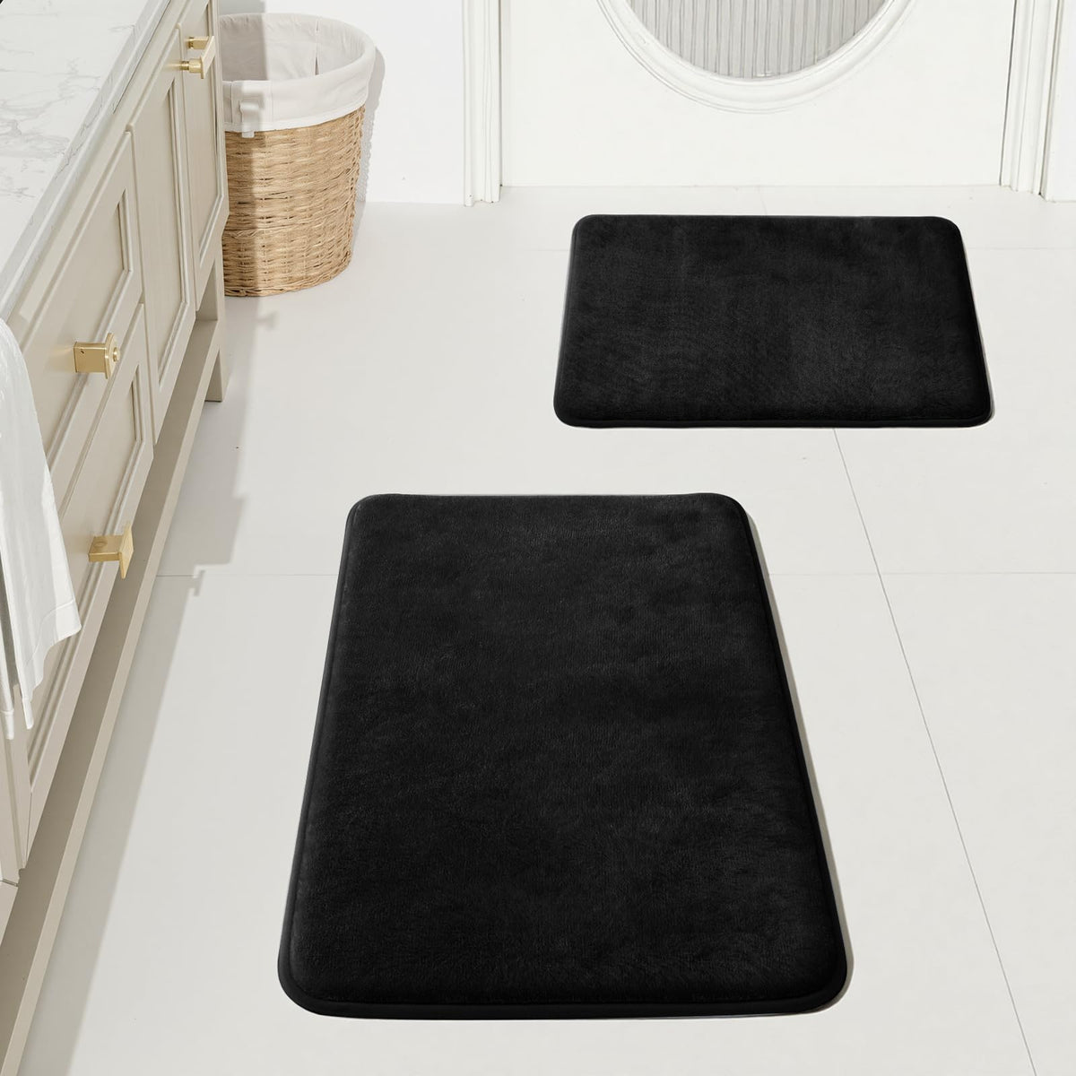 HUXMEYSON Bathroom Rugs Sets 2 Piece, Non-Slip & Quick Dry Bath Mat Set, Ultra Soft Velvet Bath Rugs for Bathroom, Toilet and Shower Floor, Navy