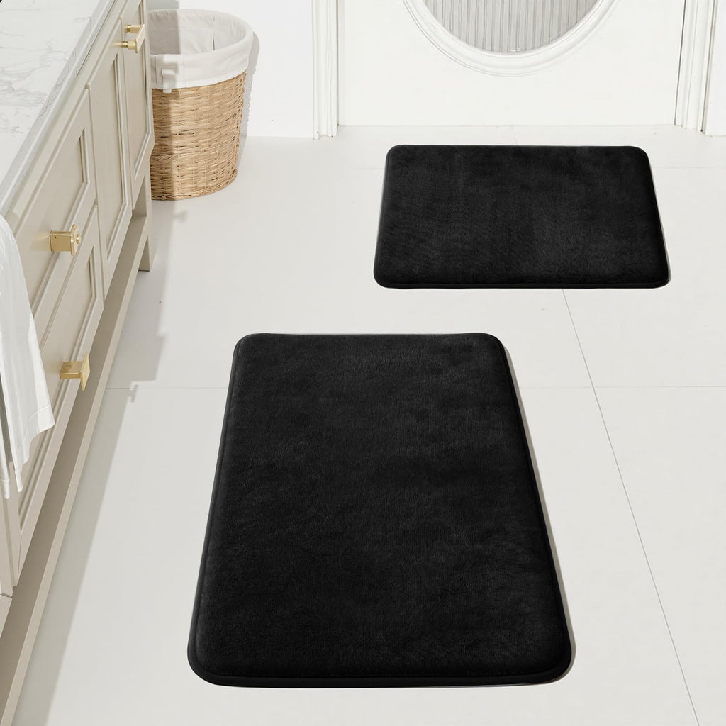 HUXMEYSON Bathroom Rugs Sets 3 Piece, Non-Slip & Quick Dry Bath Mat Set, Ultra Soft Velvet Bath Rugs for Bathroom, Toilet and Shower Floor, Grey