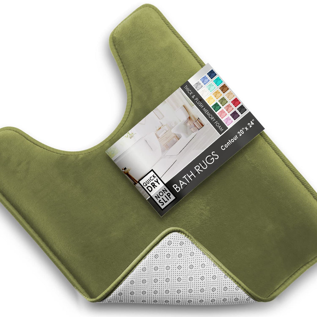 Clara Clark 3 Piece Bathroom Rugs Bath Mat Set, Velvet Memory Foam Bath Mats for Bathroom - Non-Slip, PVC Backing Bath Rugs, Washable - Dries Quickly, Green