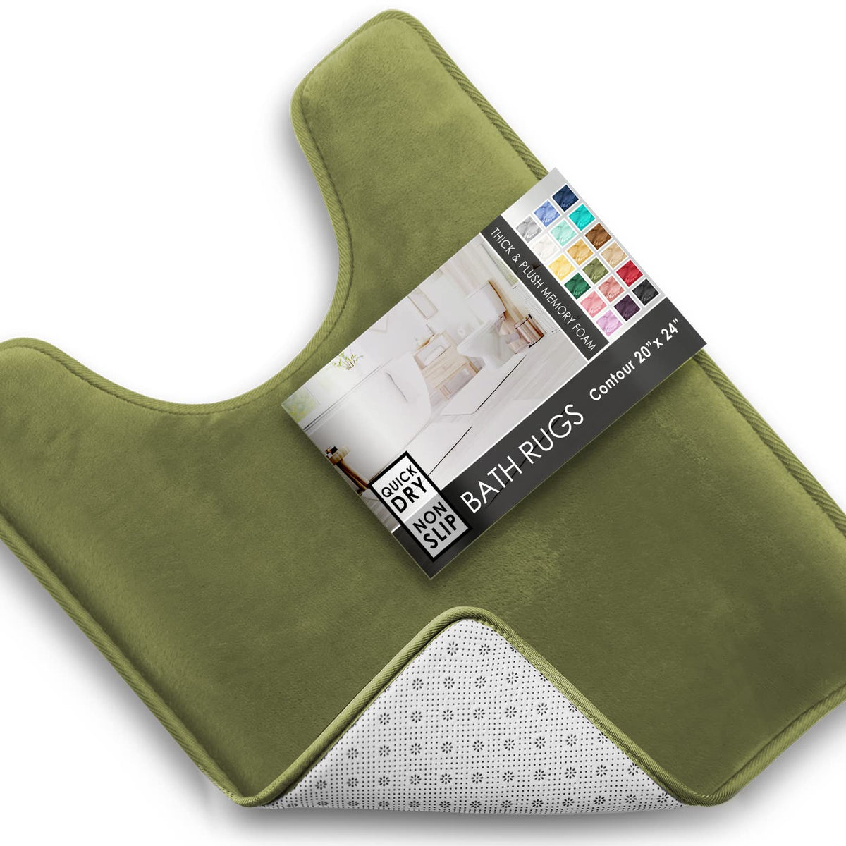 Clara Clark 3 Piece Bathroom Rugs Bath Mat Set, Velvet Memory Foam Bath Mats for Bathroom - Non-Slip, PVC Backing Bath Rugs, Washable - Dries Quickly, Green