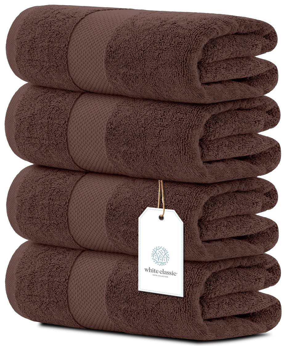 White Classic Luxury White Bath Towels - 4 Pack, 100% Turkish Cotton, 27x54