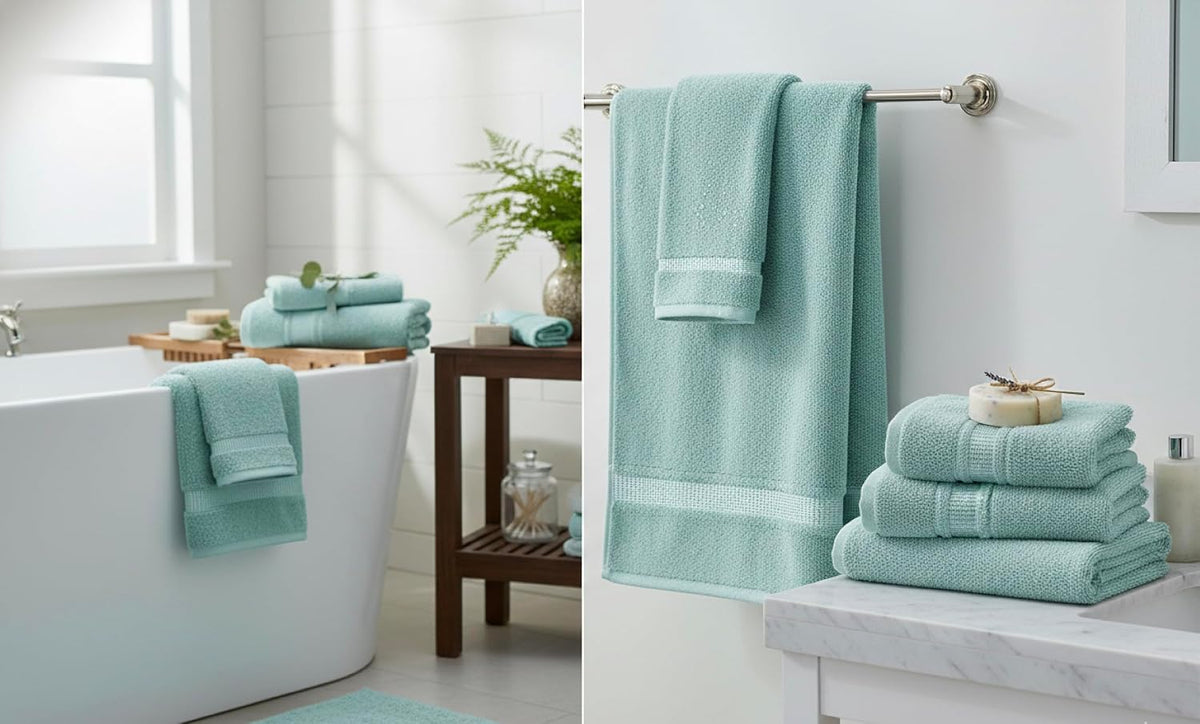 Melissa Linen Fingertip Towels 4 Pack, Aqua Green (Light Teal/Seafoam), 100% Turkish Cotton, Small Hand Towels for Face and Guest Bathroom, 12 x 18 in, Soft, Absorbent, Quick Dry, 550 GSM