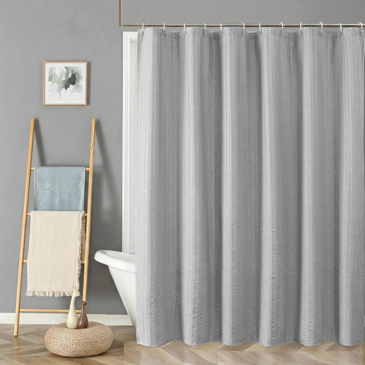 Aiyufeng Moga Navy Blue Fabric Shower Curtains for Bathroom - Blue Hotel Spa Polyester Cloth Bath Curtain with 12 Holes, 72x72, Machine Washable, Navy Blue