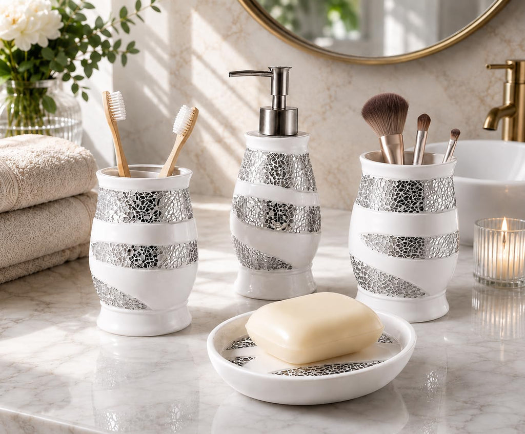 Zahari Home Spindle Modern Bathroom Towel Set - 3 Piece Bath, Hand, and Wash Towels - Classic Luxury Contemporary Decor - Beautiful Gold Unique Design Bath Ensemble