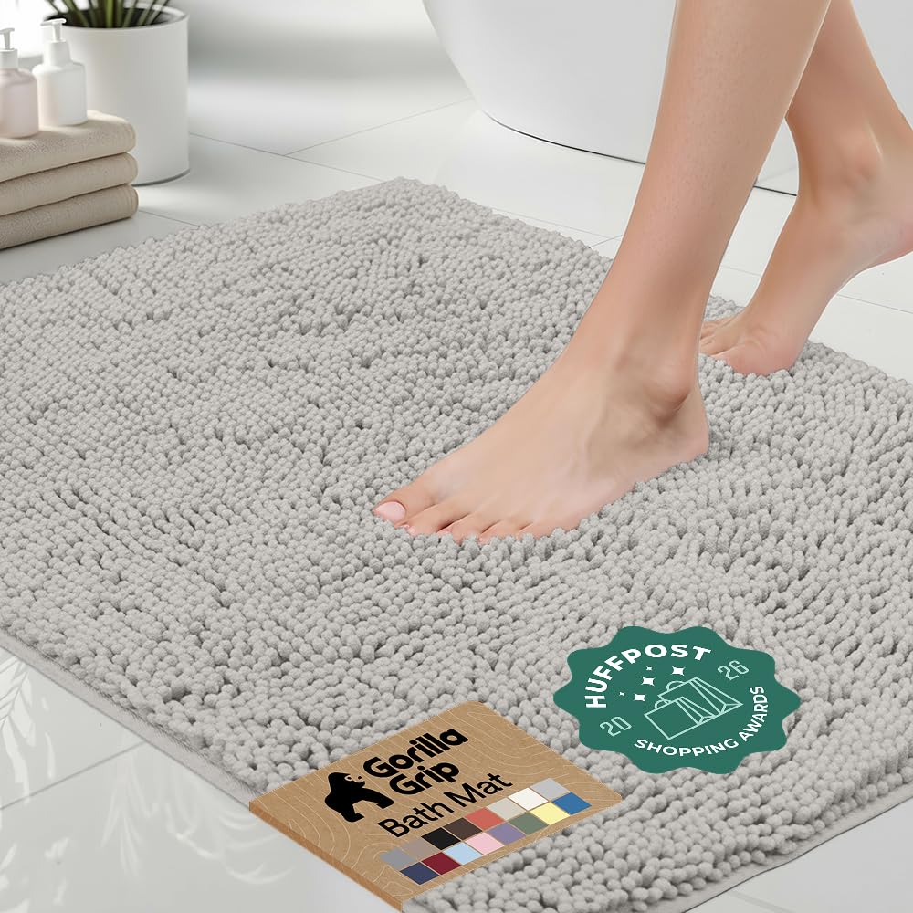 GORILLA GRIP Bath Rug Mat for Bathroom, Absorbent Chenille, 24x17 Blue