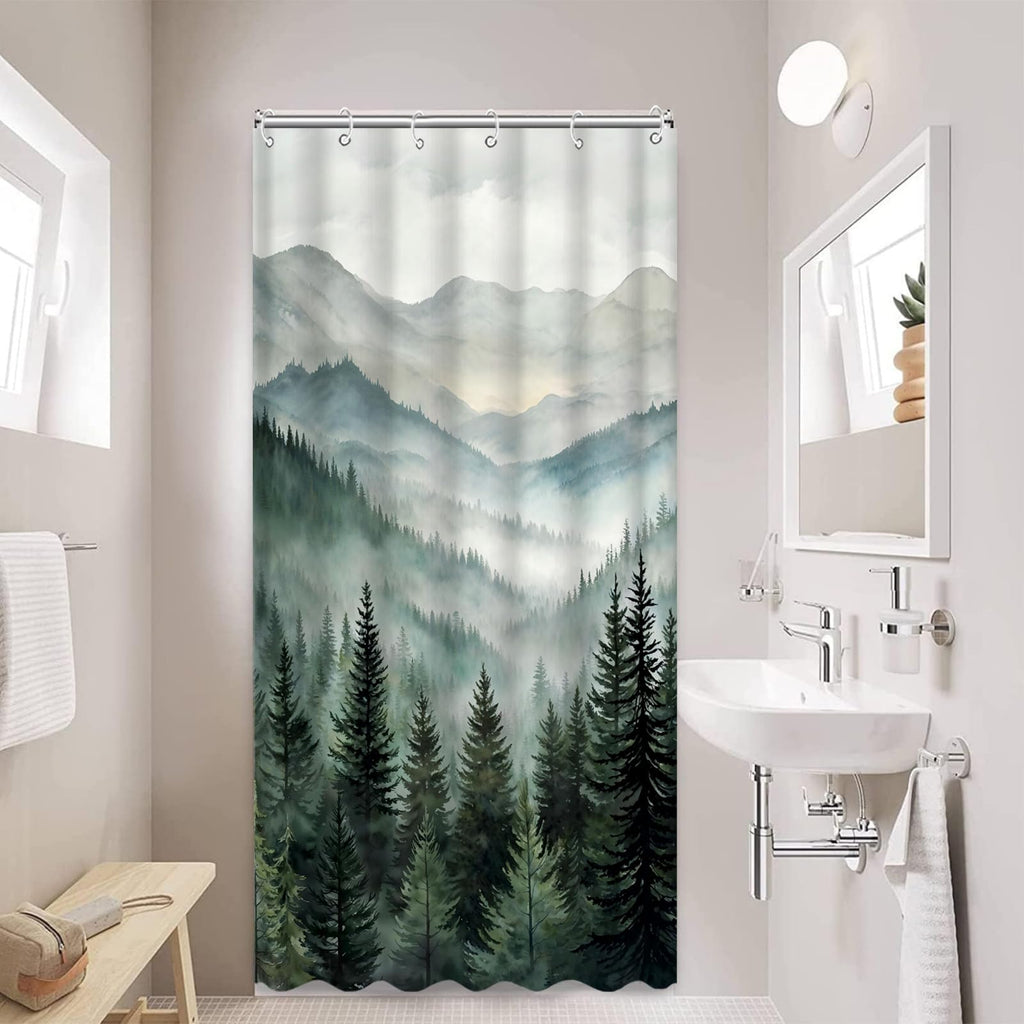 Accnicc Forest Mountain Shower Curtain Dark Green Nature Misty Pine Tree Shower Curtains for Bathroom Foggy Rustic Woodland Decorative Waterproof Fabric Bath Curtain Decor 72×72 Inches