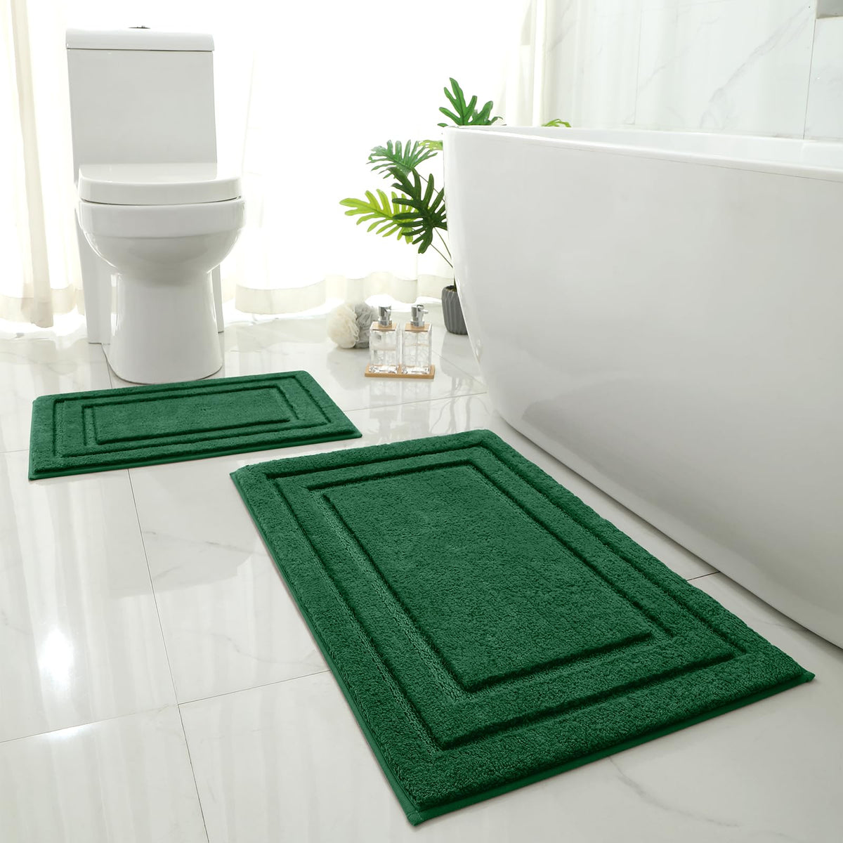 HOMEIDEAS Bathroom Rugs Sets 2 Piece, Super Soft and Absorbent Non Slip Microfiber Machine Washable Bath Mat Set (20" x 32" + 16" x 24", Brown)