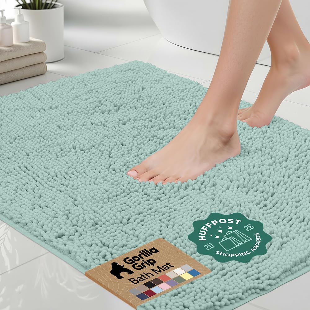 GORILLA GRIP Bath Rug Mat for Bathroom, Absorbent Chenille, 24x17 Blue