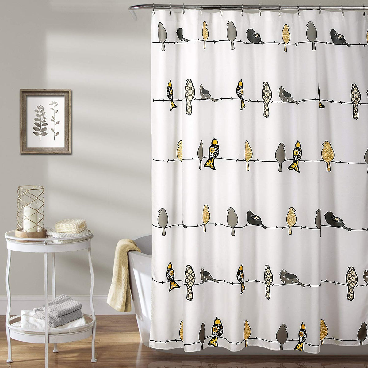 Lush Decor Rowley Birds Shower Curtain, 72” W x 72” L, Multi - Colorful Floral Bird Pattern - Whimsical & Playful Bird Shower Curtain - Farmhouse, Coastal, & Boho Bathroom Decor