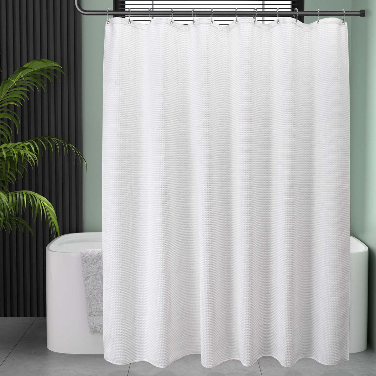AmazerBath Stall Shower Curtain 60 x 72 Inches, Waffle Shower Curtain White, Fabric Shower Curtains Heavy Duty 240GSM, Hotel Quality Bathroom Shower Curtains