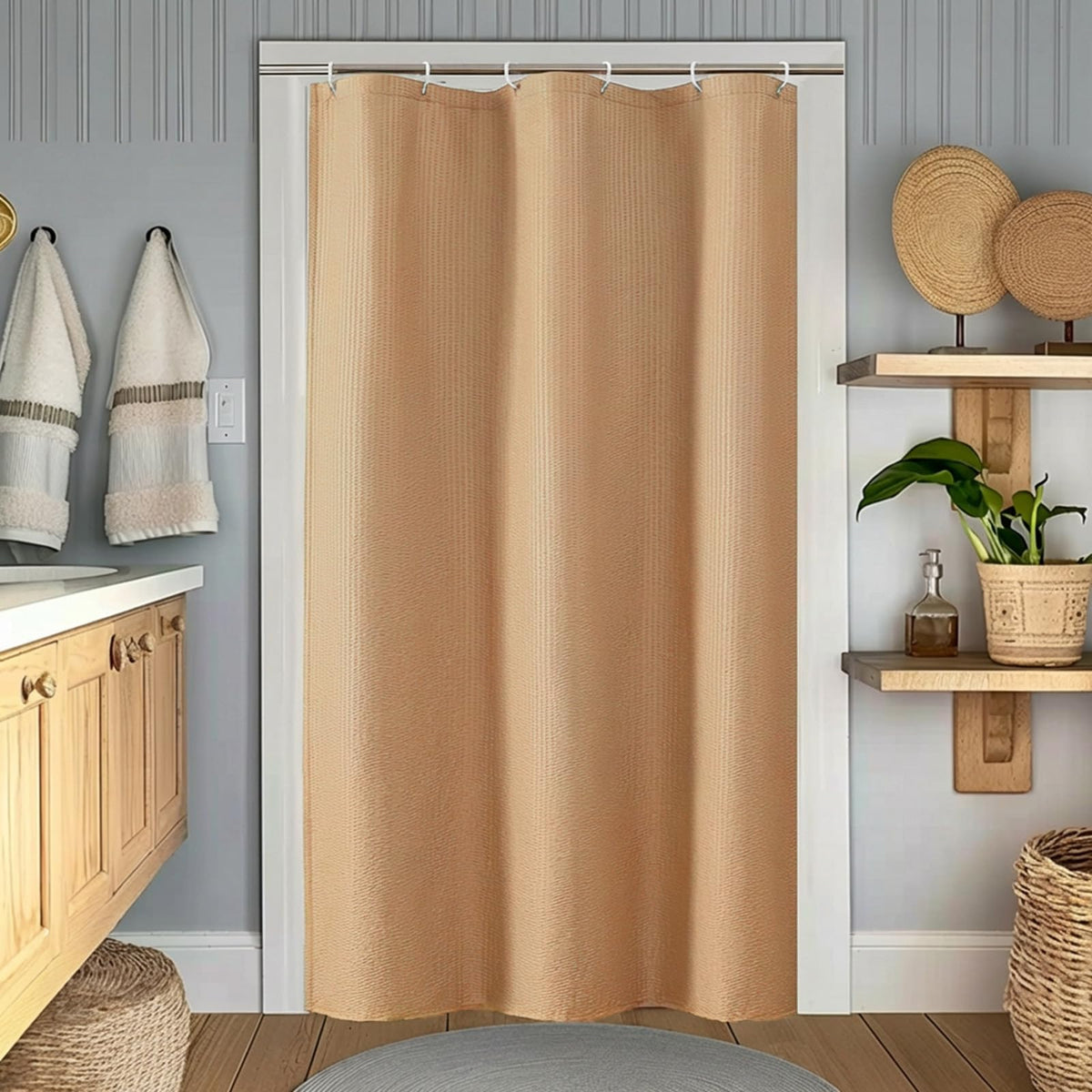 OWENIE White Shower Curtain for Bathroom 84 Inches Extra Long, Elegant 3D Embossed Textured Cloth Waffle Shower Curtain, Modern Luxury Hotel Style, Water Repellent, Machine Washable, 72X84, White
