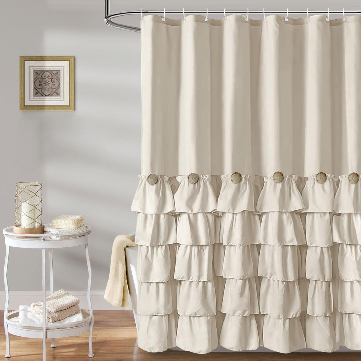 Seasonwood Beige Ruffle Shower Curtain Neutral Shower Curtain 72 x 72
