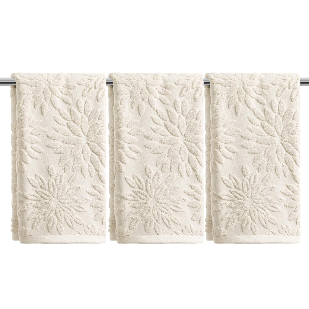 Artoid Mode 2 Pcs Olive Green 3D Dahlia Floral Jacquard Hand Towels for Bathroom, Cotton Soft Absorbent Bathroom Decor Towels, 13.7 x 29.5 Inch
