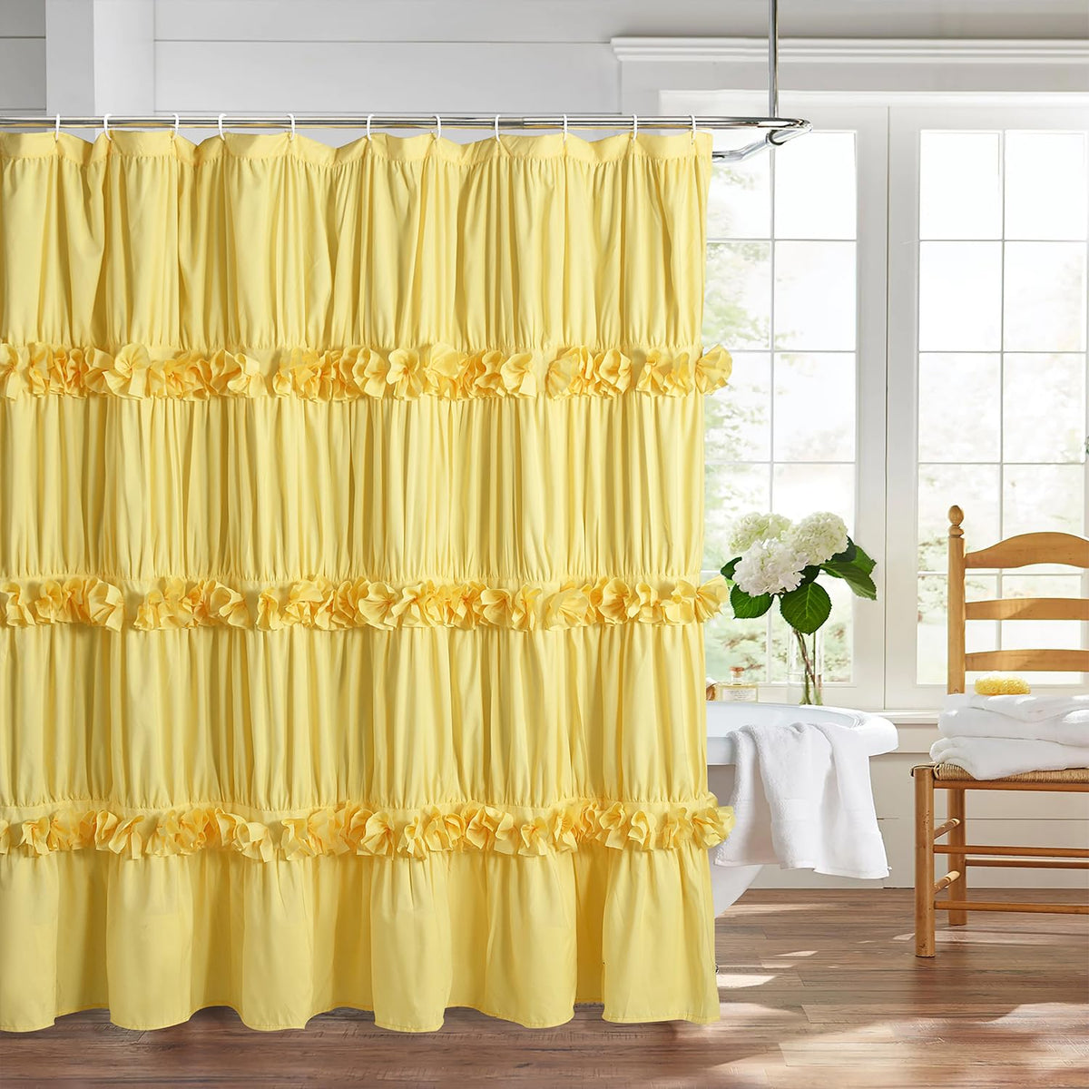 Homechoice Decor Victorian White Ruffle Shower Curtain with 12 Buttonholes
