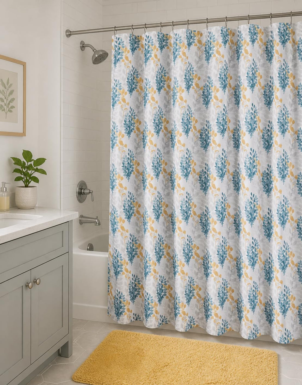Blue Fabric Shower Curtain Modern Geometrical Blue Gray for Bathroom 72x72