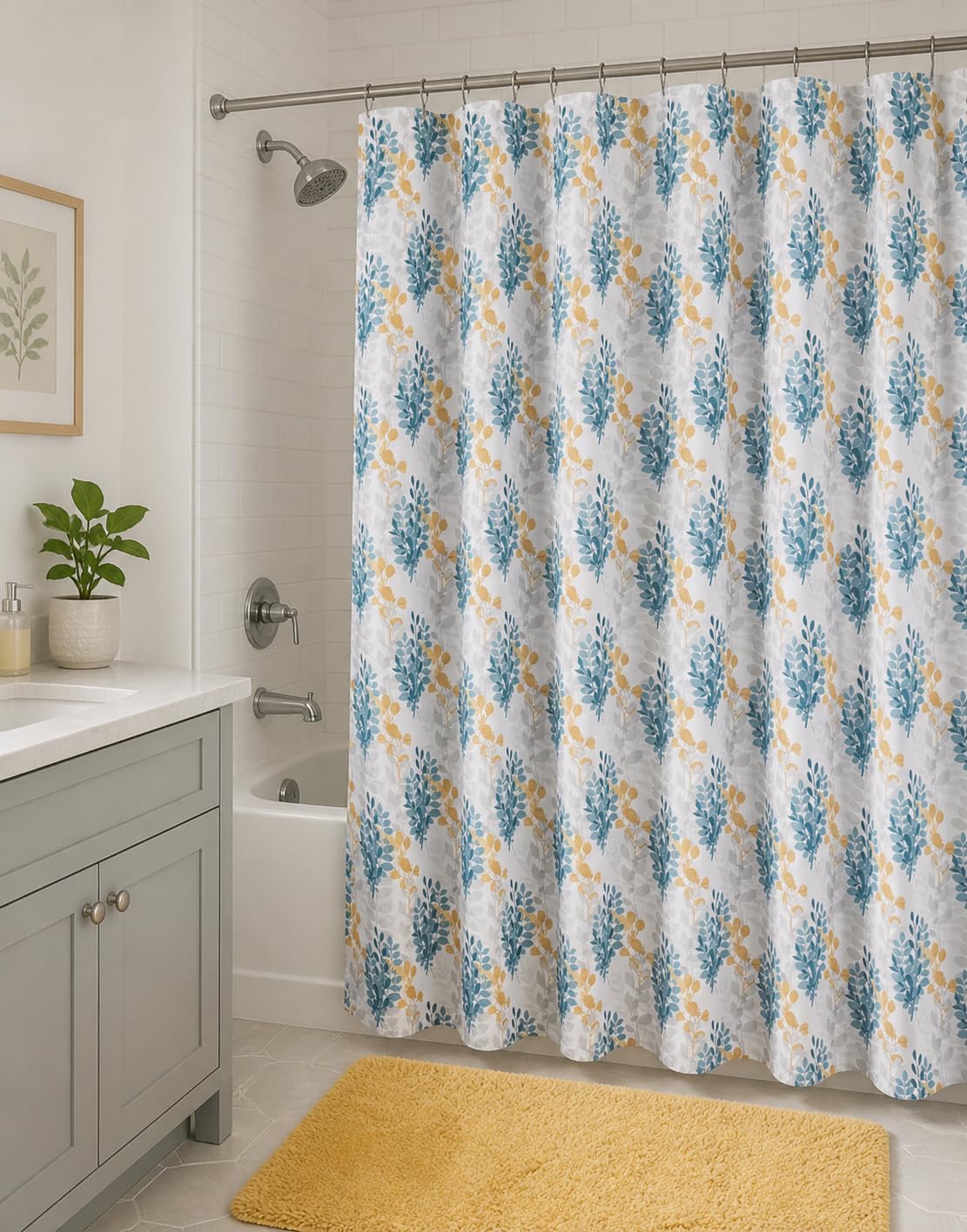 Blue Fabric Shower Curtain Modern Geometrical Blue Gray for Bathroom 72x72