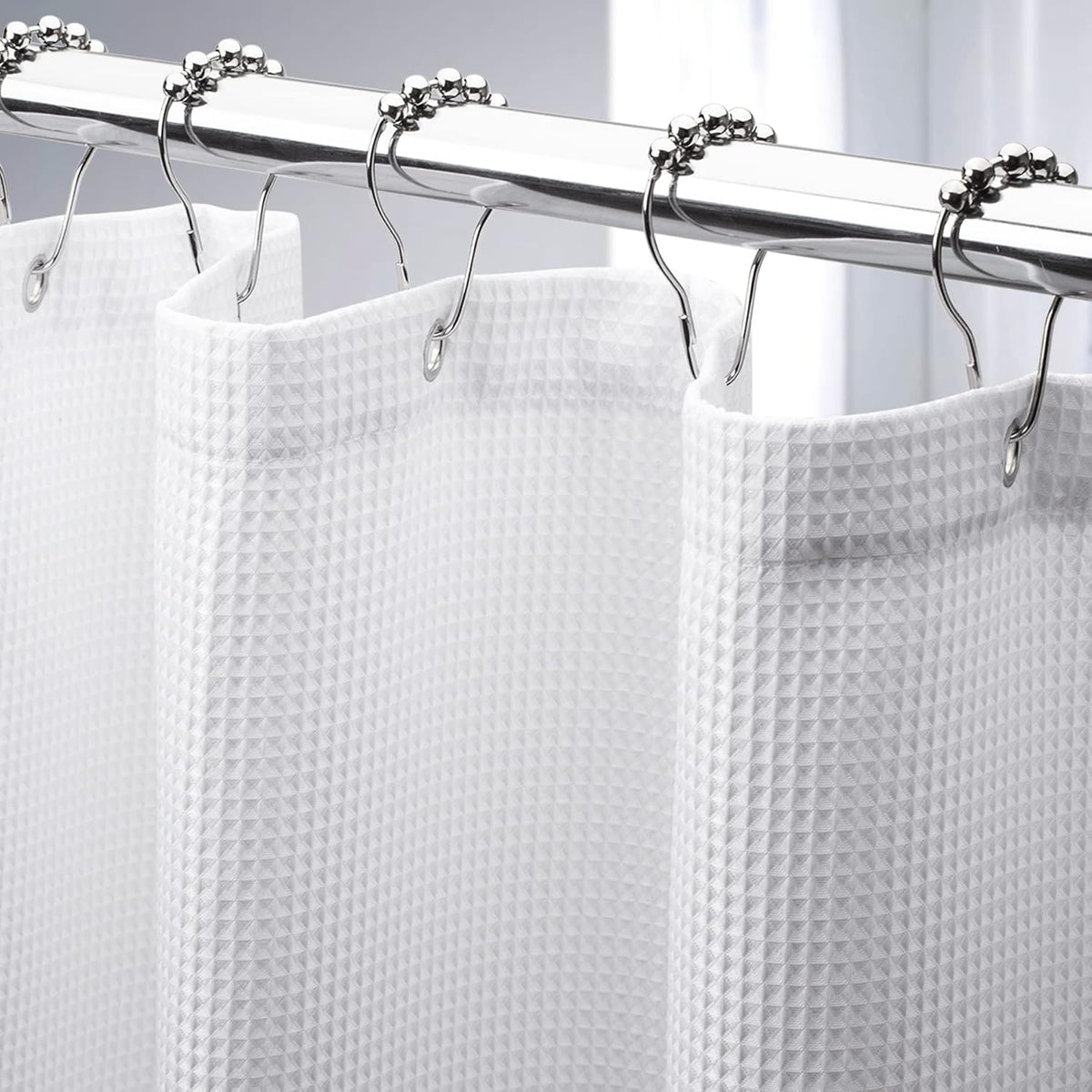 AmazerBath Stall Shower Curtain 60 x 72 Inches, Waffle Shower Curtain White, Fabric Shower Curtains Heavy Duty 240GSM, Hotel Quality Bathroom Shower Curtains