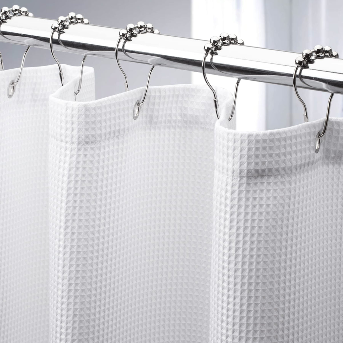AmazerBath Stall Shower Curtain 60 x 72 Inches, Waffle Shower Curtain White, Fabric Shower Curtains Heavy Duty 240GSM, Hotel Quality Bathroom Shower Curtains