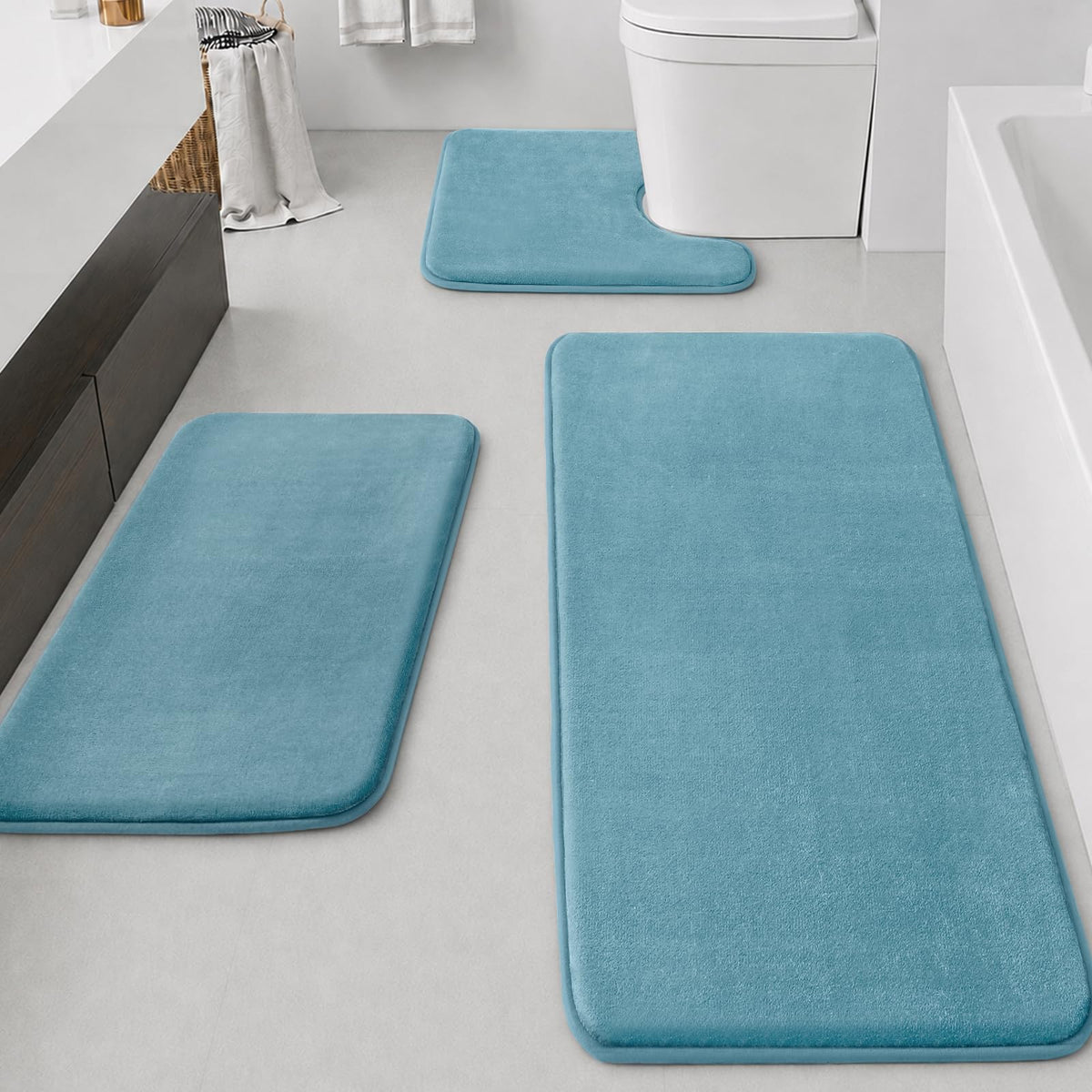 HUXMEYSON Bathroom Rugs Sets 2 Piece, Non-Slip & Quick Dry Bath Mat Set, Ultra Soft Velvet Bath Rugs for Bathroom, Toilet and Shower Floor, Navy