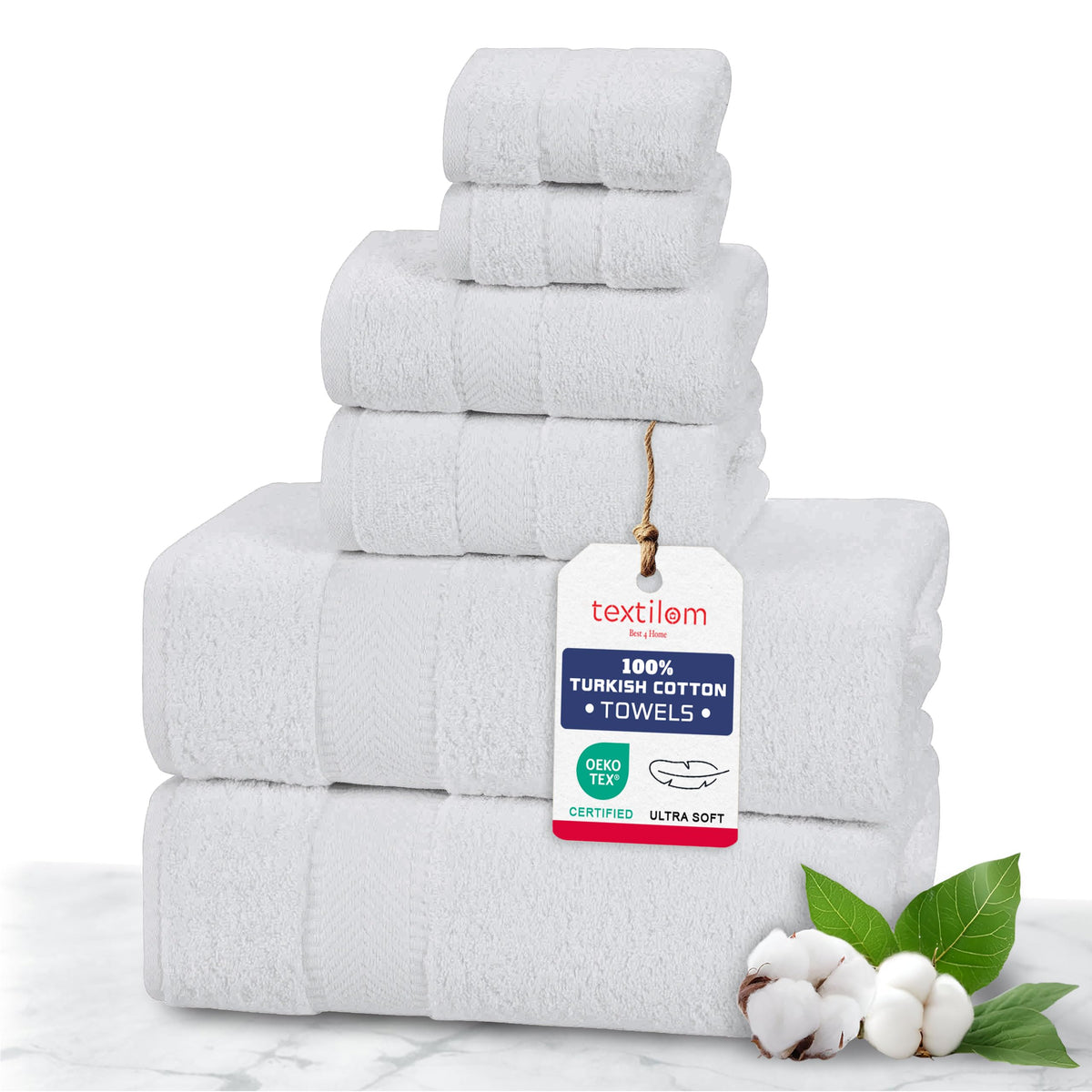 TEXTILOM 100% Turkish Cotton 6 Pcs Bath Towel Set, Luxury Soft & Absorbent Bathroom Towels Set (2 Bath Towels, 2 Hand Towels, 2 Washcloths)- Lilac