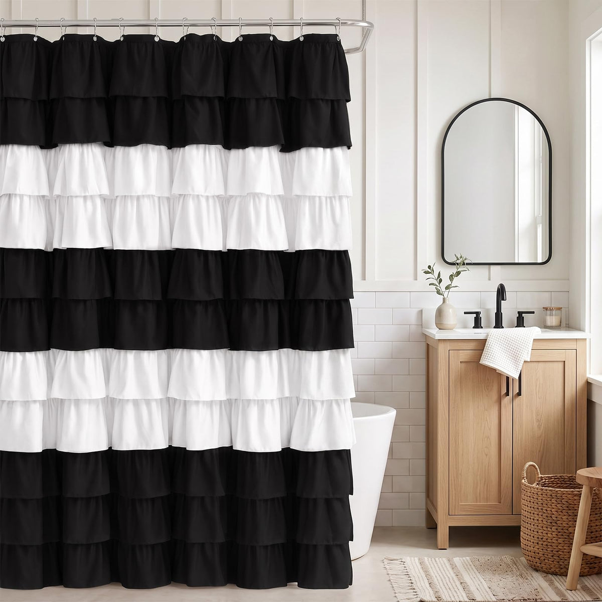 Seasonwood Beige Ruffle Shower Curtain Neutral Shower Curtain 72 x 72