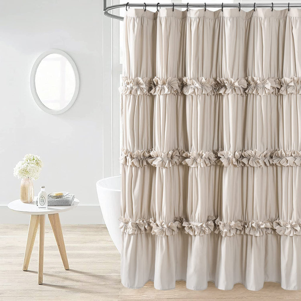 Homechoice Decor Victorian White Ruffle Shower Curtain with 12 Buttonholes