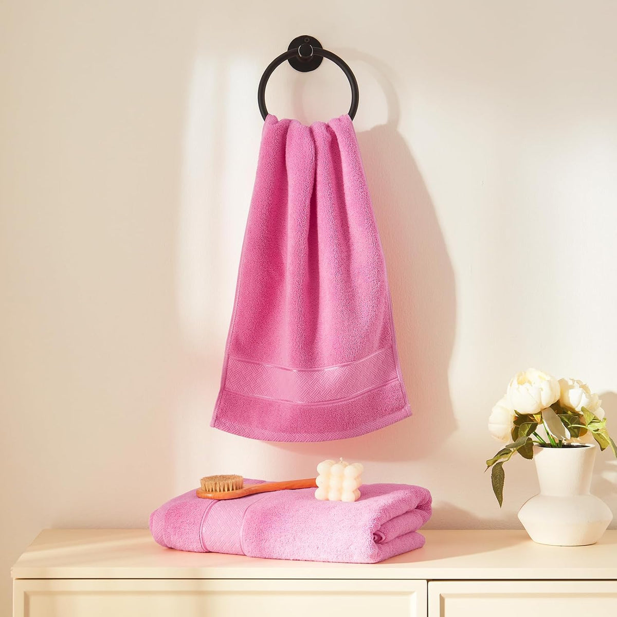COZYART Bath Towel Set 6 PCS, Pink Luxury 100% Turkish Cotton 650GSM