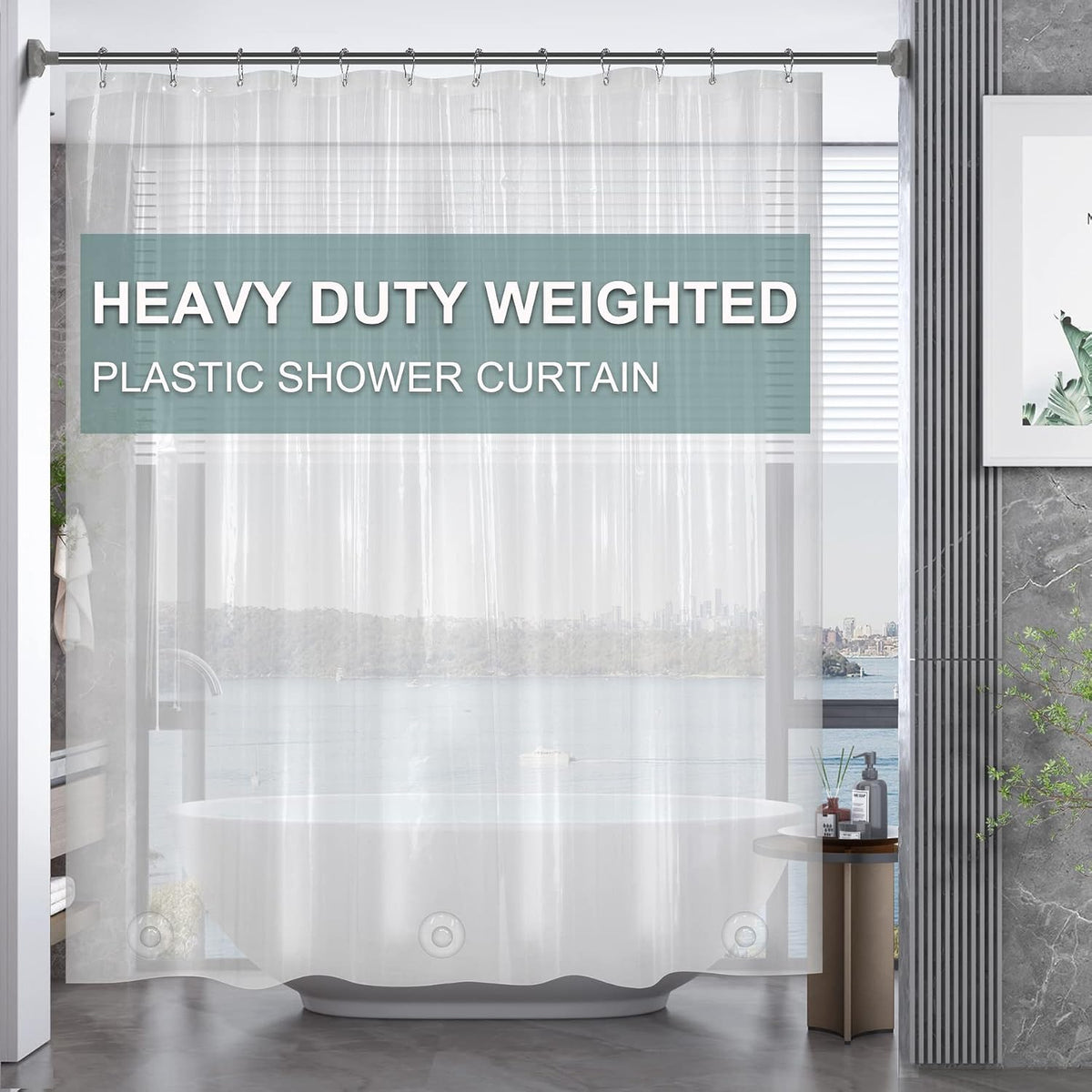 AmazerBath Plastic Shower Curtain Clear Premium PEVA, Clear Shower Curtain Heavy Duty 8G, Weighted Shower Curtains for Bathroom Accessories with 3 Big Stones and 12 Rustproof Grommets, 72x72 Inches