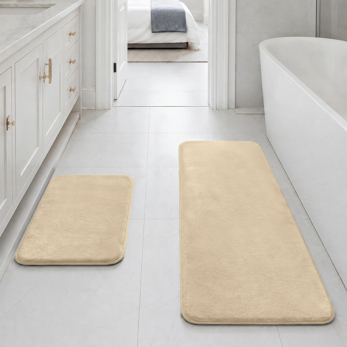 HUXMEYSON Bathroom Rugs Sets 2 Piece, Non-Slip & Quick Dry Bath Mat Set, Ultra Soft Velvet Bath Rugs for Bathroom, Toilet and Shower Floor, Navy
