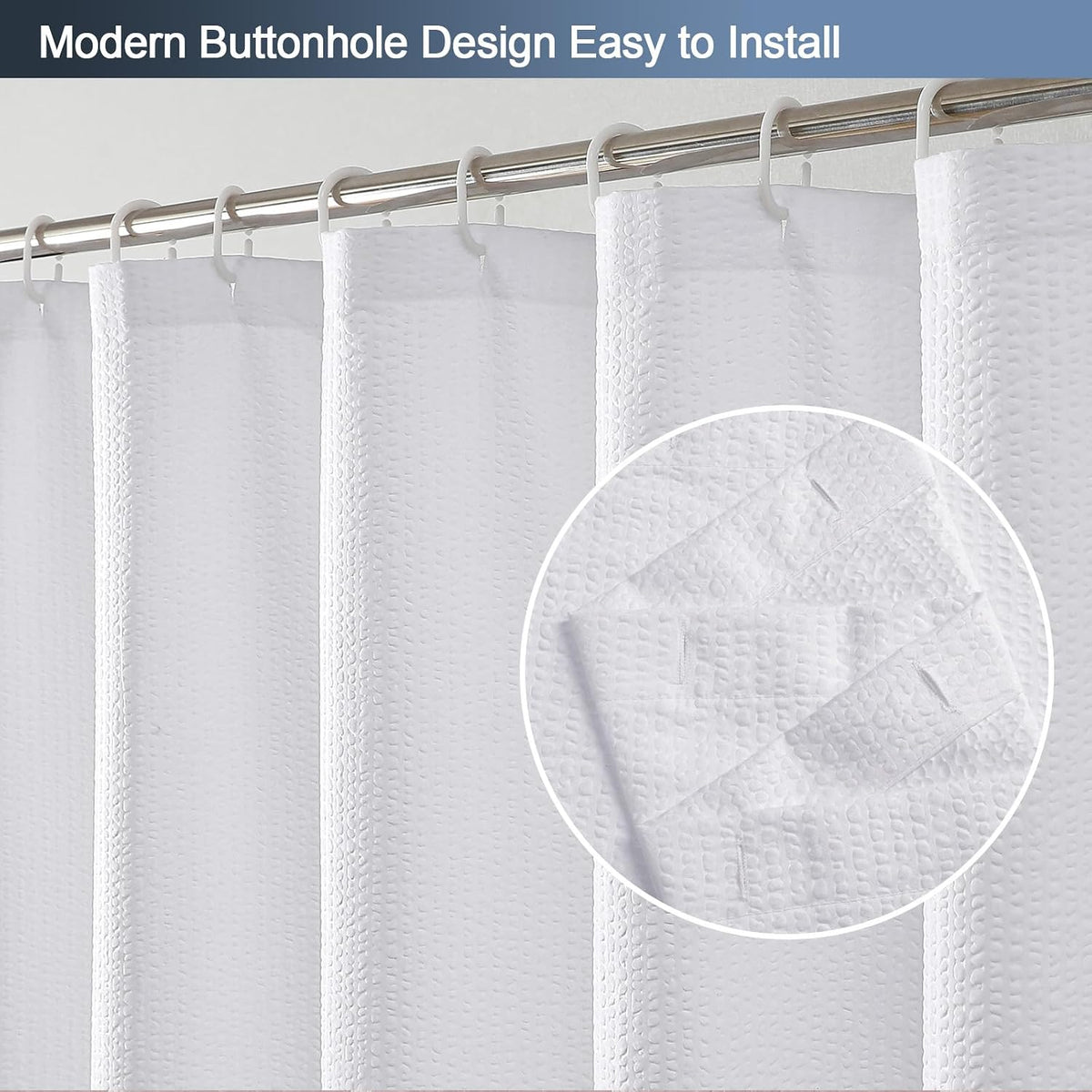 OWENIE White Shower Curtain for Bathroom 84 Inches Extra Long, Elegant 3D Embossed Textured Cloth Waffle Shower Curtain, Modern Luxury Hotel Style, Water Repellent, Machine Washable, 72X84, White
