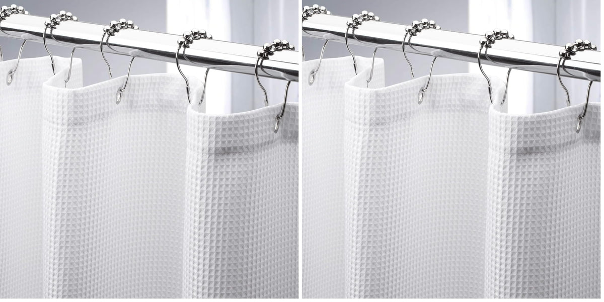AmazerBath Stall Shower Curtain 60 x 72 Inches, Waffle Shower Curtain White, Fabric Shower Curtains Heavy Duty 240GSM, Hotel Quality Bathroom Shower Curtains