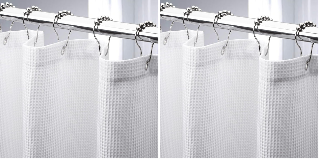 AmazerBath White Shower Curtain Fabric, Waffle Shower Curtains for Bathroom, Cloth Shower Curtain Heavy Duty, Thick Bathroom Shower Curtains Hotel Quality, Premium Polyester, 72x72 Inches