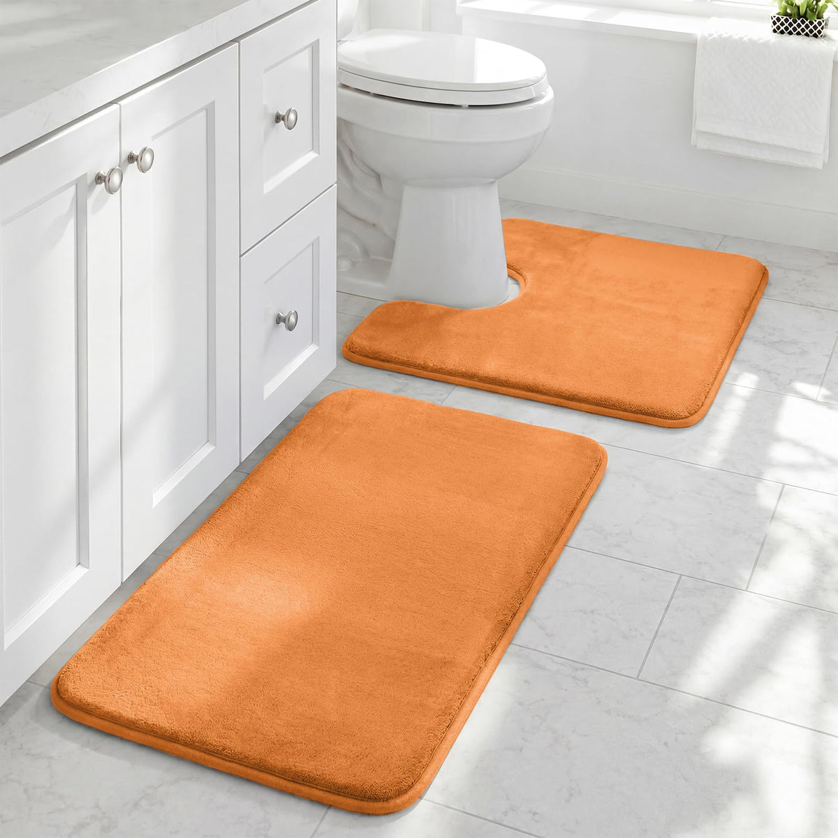 HUXMEYSON Bathroom Rugs Sets 2 Piece, Non-Slip & Quick Dry Bath Mat Set, Ultra Soft Velvet Bath Rugs for Bathroom, Toilet and Shower Floor, Navy