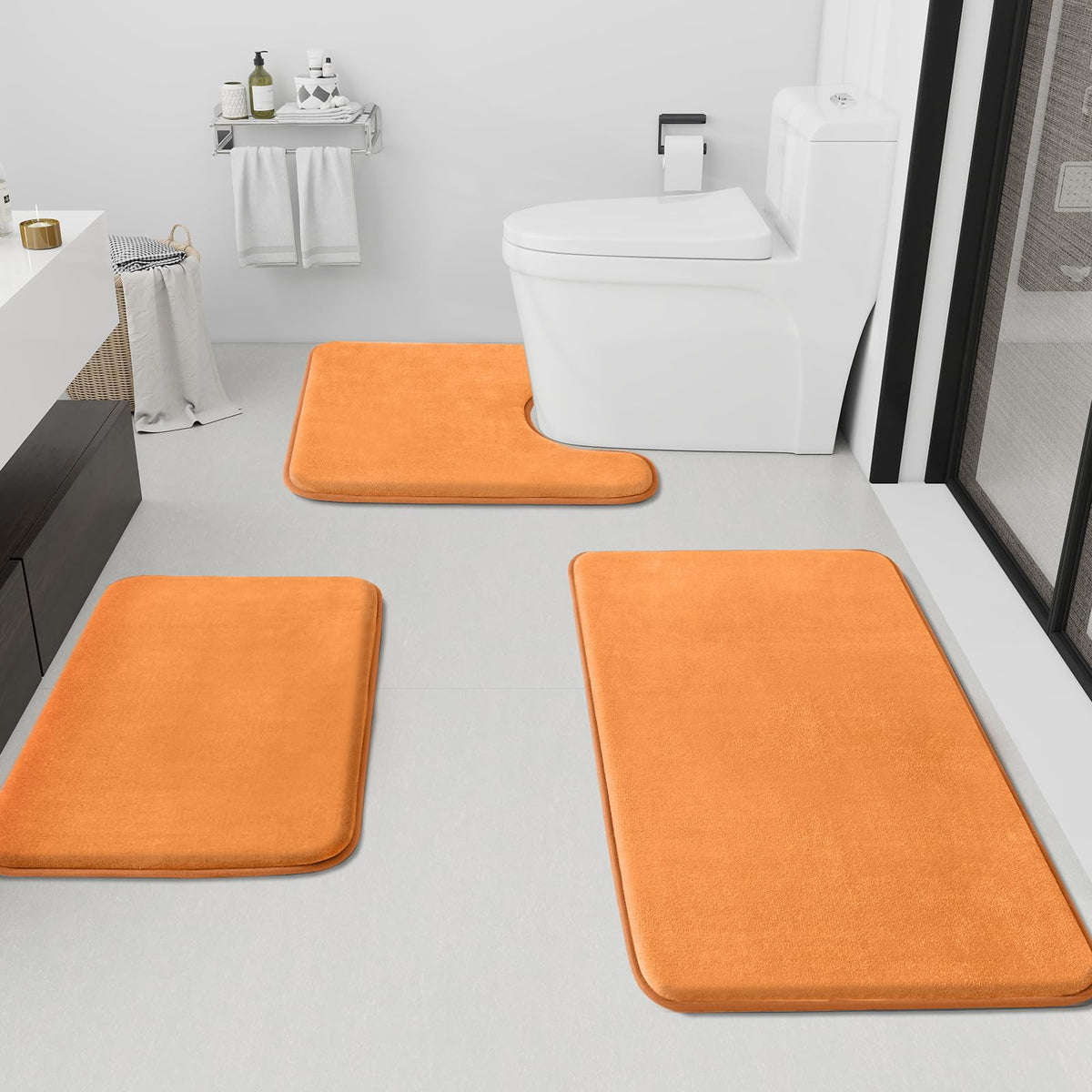 HUXMEYSON Bathroom Rugs Sets 2 Piece, Non-Slip & Quick Dry Bath Mat Set, Ultra Soft Velvet Bath Rugs for Bathroom, Toilet and Shower Floor, Navy