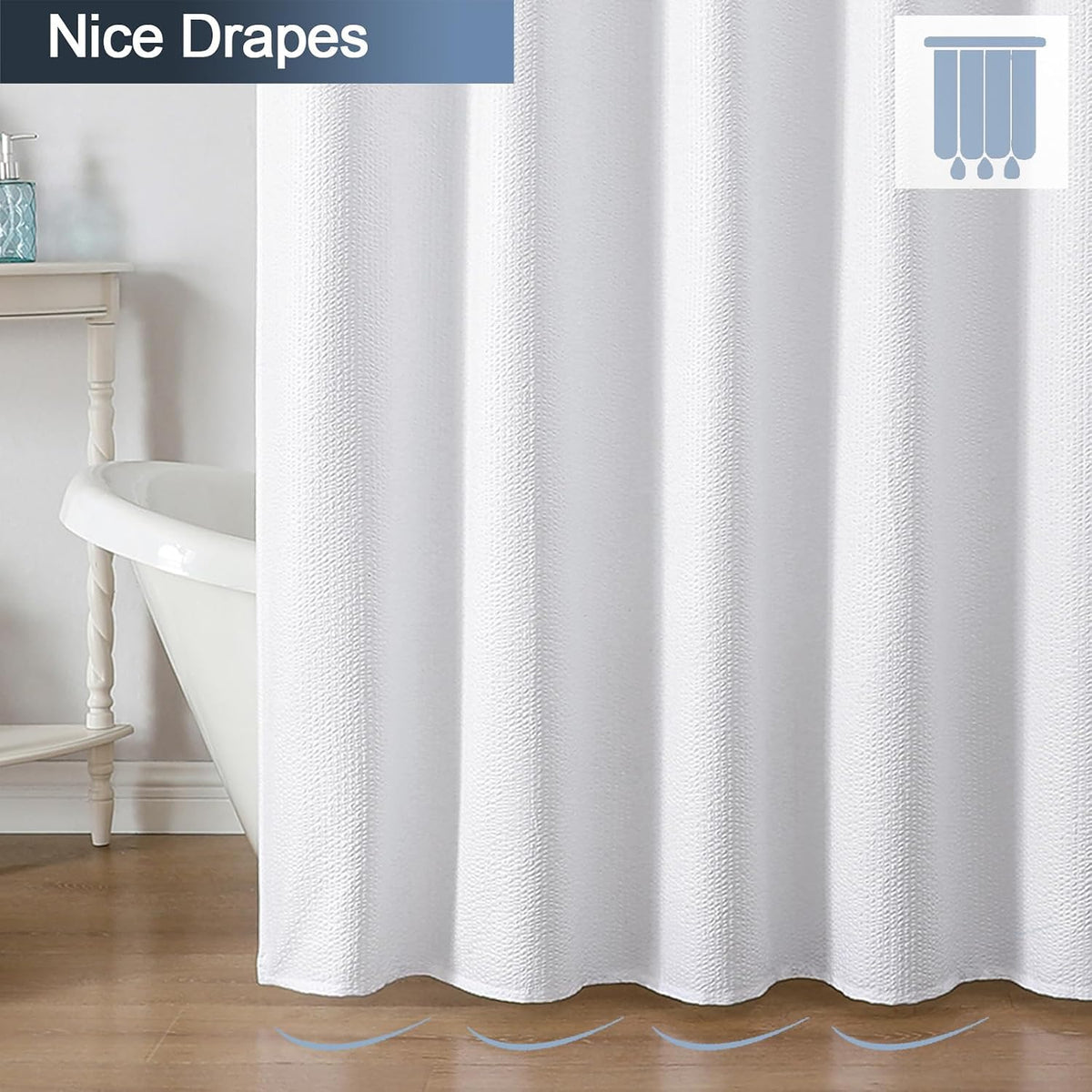 OWENIE White Shower Curtain for Bathroom 84 Inches Extra Long, Elegant 3D Embossed Textured Cloth Waffle Shower Curtain, Modern Luxury Hotel Style, Water Repellent, Machine Washable, 72X84, White