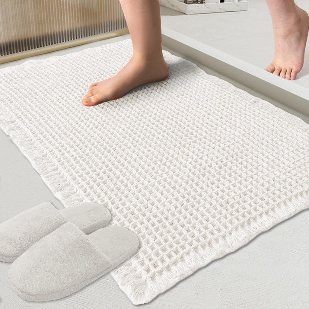ZALL Waffle Bath Mat Boho Bathroom Mat Ultra Absorbent Non Slip 18x30 Tan